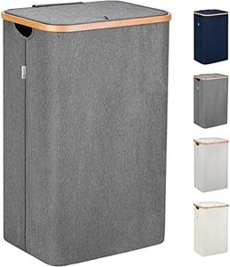 LONBET 26 Gal. Laundry Basket with Lid, Made from Breathable Fabric Aesthetic Clothes Hampers for Laundry with Side Handles & Sturdy Bamboo Frame Laundry Hamper with Lid & Removable Bag, Gray