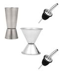 Dynore Stainless Steel Set of 2 Double Sided Peg Measure with Set of 2 Stainless Steel Wine Pourer/Pour Spout