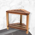 IBosins Corner Shower Stool Shower Foot Rest for Shaving Legs Small Shower Bench for Inside Shower to Sit on Bath Stool with Storage Shelf Shower Accesories (Acacia Wood)