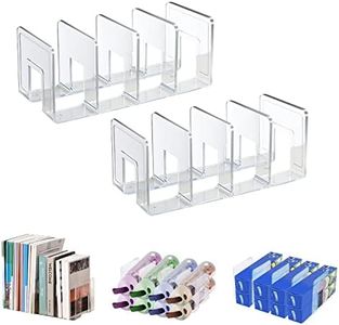 Marte Vanci Clear Acrylic File Sorter, Sturdy Desk File Organizer Shelf Book Holder Purse Handbag Clutch Divider File Folder Rack for Letter Cookbooks Home Office Kitchen Supplies 4 Sections (2 Pcs)