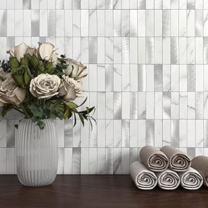 VAOVI Self-Adhesive Wall Tiles Kitchen Splashback,Bathroom Tile Stickers Stone Mosaic White(10pcs)