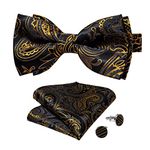 DiBanGu Bow Ties for men Black Gold Pre-Tied Bowtie Adjustable Bowtie with Pocket Square Cufflinks Formal for Wedding Tuxedo