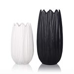 TERESA'S COLLECTIONS Vase for Flowers, 2 PCS Black White Vases for Gifts, Decorative Pottery Large Tall Vase, Ceramic Modern Vases for Home Decoration Living Room Bedroom, 21cm/28cm