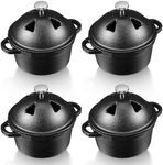 FoldTier 4 Pcs Garlic Roaster Baker Cast Iron Dutch Oven Pre-seasoned Cast Iron Pot 8 oz Mini Cocotte with Lid and Handle Small Black Potato Garlic Baker for Oven BBQ Grill Kitchen Outdoor