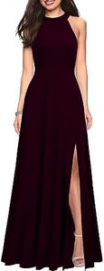 WOOSEA Women's High Neck Sleeveless A-Line Split Evening Cocktail Long Dress, Burgundy, Small