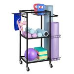 OYEAL Yoga Rack Black Weight Rack for Home Gym Small Workout Equipment Storage Cart for Weights, Dumbbells, Yoga Mats, Kettlebells, Foam Rollers, and Resistance Bands, Black