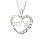 Aeon Jewellery Silver Mum Necklace - 925 Sterling Silver & Cubic Zirconia Heart Pendant | Polishing Cloth Included | Jewellery Gifts for Mothers