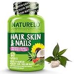 NATURELO Hair, Skin and Nails Vitamins - 5000 mcg Biotin, Natural Collagen, Organic Vitamin C - Supplement for Healthy Skin, Hair Growth for Women and Men – 60 Capsules