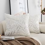 LIGICKY Set of 2 Fluffy White Faux Fur Pillow Covers Silver Branches Glitter Throw Pillows Decorative Soft Furry Sparkling Square Cushion Cases for Sofa Bedroom Party Décor 18x18inch