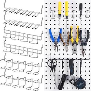 Coume 6 Pcs Pegboard Screwdriver Holders Organizer Pegboard Plier Holders Stainless Steel Peg Board Tool Utility Hooks Accessories Shelving Display Multi-Ring Tool Racks for Shop Store(Silver)