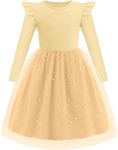 Arshiner Toddler Tulle Tutu Dress Sequin Long Sleeve Ruffle Birthday Party Flower Formal Fall Winter Dresses Beige 5T