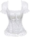 KSHUN Women's Fashion Lace Sexy Corset Top Boned Lace up Bustiers Top Overbust Shaper (White,Large)