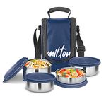 MILTON Tasty 4 Lunch Box with Insulated Fabric Jacket, 4 Stainless Steel Containers (200 ml, 320 X 2 ml, 500 ml), Leak-Proof Tiffin for Office, College, Picnic, Blue