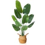 MOSADE 5FT Artificial Bird of Paradise Plant,Tall Fake Tropical Palm Tree with Woven Seagrass Basket, Realistic Faux Tree,10 Detachable Trunks Silk Plants for Modern Home Décor Indoor Office