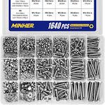 MINHER 1640PCS M4 M5 M6 Bolts and Nuts Assortment Kit 304 Stainless Steel(18-8) Hex Screws Nuts & Washers,Includes 15 Regular Sizes(Large Box)