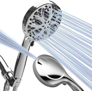 Sparkpod 10-Setting High Pressure Shower Head - Luxury 5 Inch High Flow Hand Held Shower Head with High Pressure Jets - Premium Stainless Steel Hose and Bracket Included (Luxury Polished Chrome)