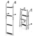 SPOTRAVEL 4 Step Folding Boat Ladder, Stainless Steel Boat Boarding Ladder with Non-Slip Steps, Floor Adaptor, Plastic Clips & Wall Support Tube, Heavy Duty Deck Ladder for Marine Yacht Swimming Pool