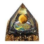 Orgone Pyramid for Positive Energy, New Crystal Pyramid Orgone Pyramid, Protection Crystals Energy Generator for Stress Reduce Healing Meditation Attract Wealth Lucky (Tiger Eye Ball + Obsidian)