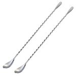 Briout Bar Spoon Cocktail Mixing Stirrers for Drink, Stainless Steel 12 Inches Long Handle, Silver 2 Pieces