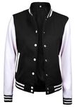 Black And White Varsity Jacket Women - Plain Letterman Jacket | [40054173] Plain White Sleeve, M