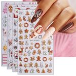 JMEOWIO 3D Embossed Christmas Glitter Nail Art Stickers Decals Self-Adhesive 5D Snowflake Xmas Winter Holiday Cute Cookies Nail Supplies Nail Art Design Decoration Accessories 4 Sheets