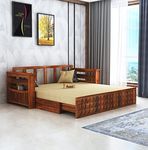 Ganpati Arts Sheesham Wood Diamond 3 Seater Sofa Cum Bed with Side Pocket for Living Room, Bed Room Wooden Bedroom Furniture for Home (Natural Finish) - Brown 1 Year Warranty