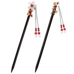 2 Pieces Hair Chopsticks for Women Retro Chinese Japanese Hair Accessories Flower Tassel Handmade Wooden Hair Chopsticks Stick Hair Pins for Long hair