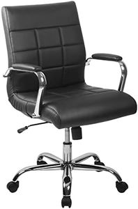 Flash Furniture Vivian Mid-Back Swivel Vinyl Upholstered Desk Chair with Padded Seat and Armrests, Adjustable Height Padded Office Chair, Black/Chrome