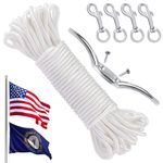 Flag Pole Rope Kit - 100ft Flag Pole Halyard Rope 1/4" Thick with 4 Pcs Zinc Alloy Swivel Snap Hooks for Flagpoles Up to 50ft, Double Braided Nylon Flagpole Line Rope Outdoor Flagpole Accessories