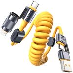 Jixivor 4-in-1 Coiled USB C Cable, 45W Lightning Cable for Car with Magnetic Clips, USB to Lightning Cable Fast Charging [CarPlay&Android Auto] with L/Type C/USB A Ports for iPhone, 5ft [SHEZI-Style]