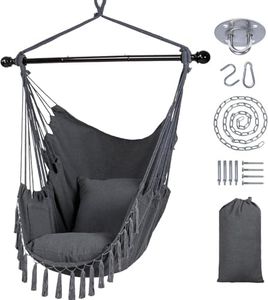 CULOTOL Hammock Chair Hanging Rope Swing Chair with 2 Seat Cushions & Installation Kit, Max 330 Lbs,Hammock Swing Hanging Chair for Bedroom Outside shanging Yard Patio Camping Garden