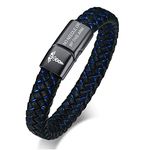 Elegant Medical Caduceus NO NEEDLE OR BP THIS ARM Blue&Black Braided Leather Black Magnetic Cuff Wristband