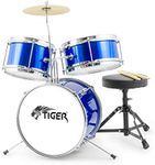 TIGER JDS7-BL | Junior Kids Drum Kit | 3-Piece Beginners Childrens Drum Set | with Snare, Tom, Bass Drum, Bass Drum Pedal, Cymbal, Throne and Sticks | Blue