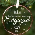 Svnntaa Glass Engaged Christmas Ornament 2024 - Christmas Engagement Gift for Couple - Gift for Newly Engaged Him Her Women Men - Our Adventure Awaits Xmas Tree Ornament Decoration