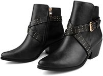 JOY IN LOVE Ankle Boots for Women Low Chunky Heel Zipper Booties, Black Matte, 8