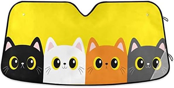 Cute Cats Car Windshield Sun Shade Yellow Kitty Car Sun Visor for UV Rays and Sun Heat Protection Summer Blocks Heat and Sun Foldable Sun Shield 55x28 Inches, Automotive Interior Accessories