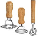 CeaHoify 3Piece Ravioli Pasta Cutter Set, Ravioli Stamp Maker with Wooden Handle Ravioli Maker Pasta Cutter for Ravioli, Pasta, Dumplings Lasagna, Pierogi