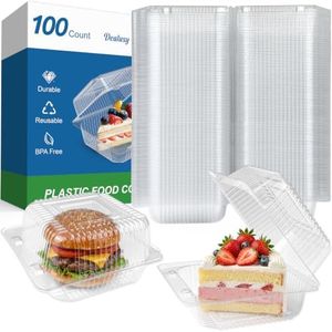 Dealusy 100 Pack Extra Heavy Duty Clear Plastic Clamshell Takeout Containers, Premium Disposable Food Containers with Lids, Plastic Hinged To Go Boxes for Hamburger, Cake, Dessert, Salad, Sandwich