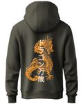 ADRO Mens Hoodies with Hail The Dragon Puff Backside Printed, 100% Cotton 340GSM. (H23-M-DRA-OL_Olive_L)