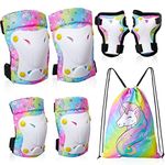 Basumee Protective Gear Set for Kids 6 in 1 Knee Pads Elbow Pads Set for Skateboard Inline Roller Skating Biking Rollerblading Scooter for 4-8yrs,Rainbow Unicorn