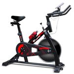 PowerMax Fitness BS-130 Spin Exercise Bike [8Kg Flywheel, Max User Weight 130kg, LCD Display, 3pc Crank, Bottle Holder, Anti-slip Pedals and Comfortable Seat] 1 Year Manufacturer Warranty, Black