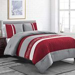 WPM WORLD PRODUCTS MART Burgundy/Grey Down Alternative Comforter Set Queen Size Bedding Includes Comforter and Pillow Shams for Bedroom Dorm Room- LOLA (Burgundy/Grey, Queen)