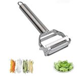 R Runilex Stainless Steel 2 in 1 Julienne Vegetable Peeler Multi-Functional Fruit Vegetable Shredder Slicer Double Planing Cutter Potato Cucumber Carrot Melon Grater (Silver, 18 x 8.2 x 2.4 cm)