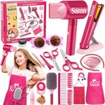 Vamei Kids Hairdressing Set Girl Beauty Salon Toys Blow Dryer Hair Straighteners Scissors Apron Fashion Hairdresser Styling Accessories Children Pretend Play Toys for Girls Age 3 4 5 6 7 8