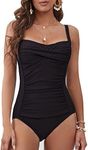 LAPHEE ROSE Women's Ruffled One Piece Swimsuit Tummy Control Bathing Suits Swimwear, Black, X-Large