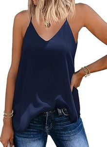 SUNAELIA Plus Size Tank Tops for Women Casual Sleeveless V Neck Tops Blouses Flowy Chiffon Spaghetti Strap Camisole Navy Blue