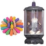 SIGNAMIO Resin Back Flow Incense Holder Glass Ganesha Incense Burner With 30 Back Flow Incense Cones-For Pooja,Meditation,Prayer,Aromatherapy Ornament Home Decor-1-Pcs/30 Cones-D-302, Black