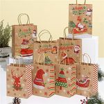 16 Pack Bags, 27x27x11 CM Xmas Kraft Gift Bags Bulk with handle, 8 Styles Reusable Wrapping Bags, Great for Holiday Christmas Party