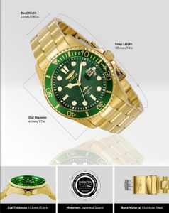 Invicta Pro Diver Watch, Green Dial, 43mm Stainless Steel