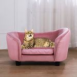 Pet Sofa Bed, Velvet Pet Cat Couch with Removeable Washable Cushion for Cat & Small Dog(Pink)